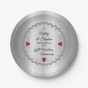 Plato De Papel Ruby elegante 40° Aniversario Boda P de los diam