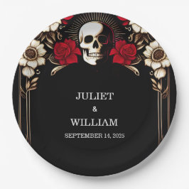 Plato De Papel Ruby Thick Claret White Heart Boda negro rojo