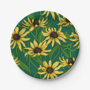 Plato De Papel Rudbekia amarilla en verde oscuro