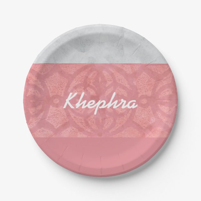 Plato De Papel Ruddy Pink Batik Gray Water Name (Anverso)