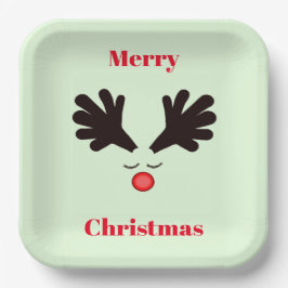 Plato De Papel Rudolph Merry Christmas Green Paper Plate