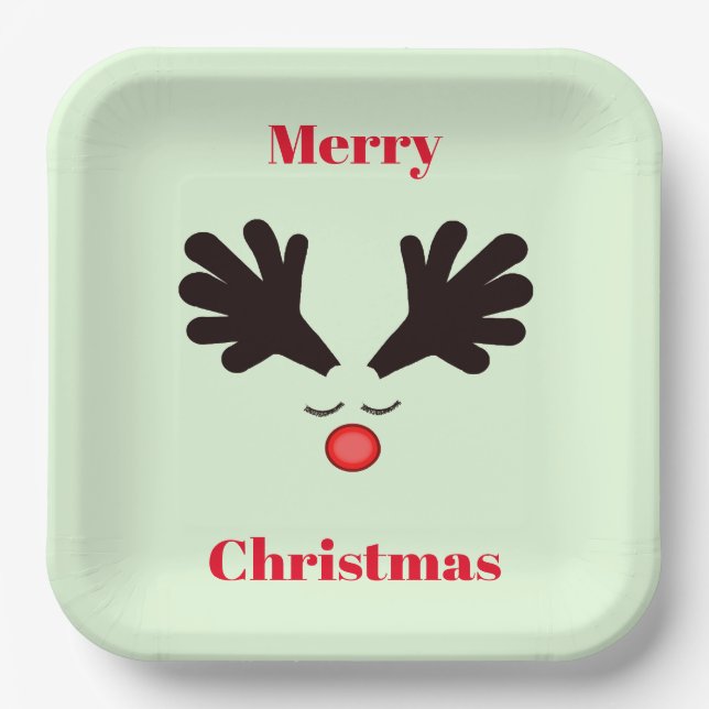 Plato De Papel Rudolph Merry Christmas Green Paper Plate (Anverso)