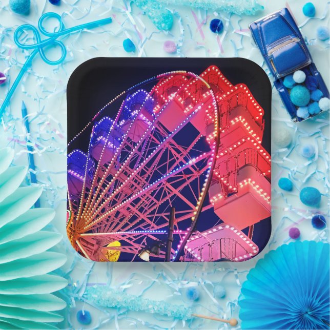 Plato De Papel Rueda de la fortuna roja y azul (Fiesta)