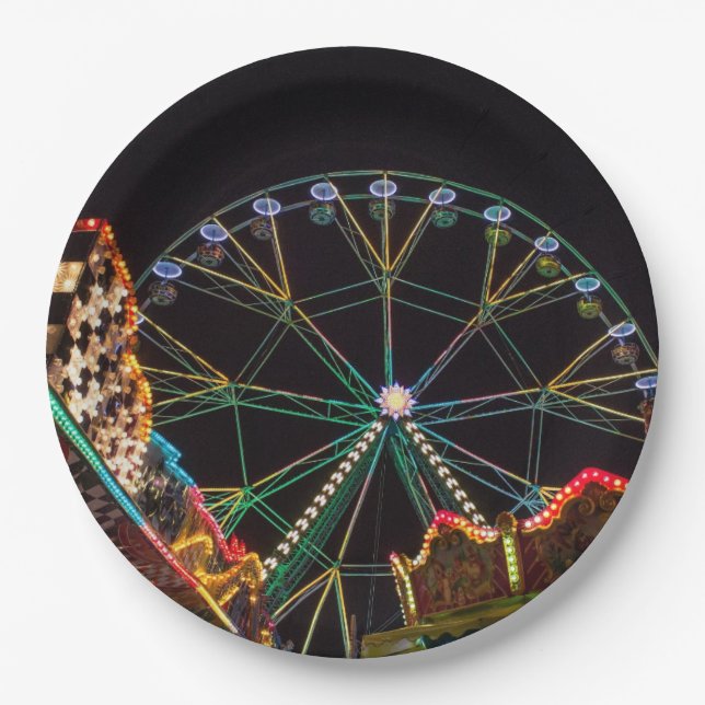 Plato De Papel Rueda Funfair Ferris de noche (Anverso)
