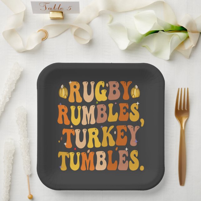 Plato De Papel Rugby rubla Turquía y el divertido día de Acción d (Boda)
