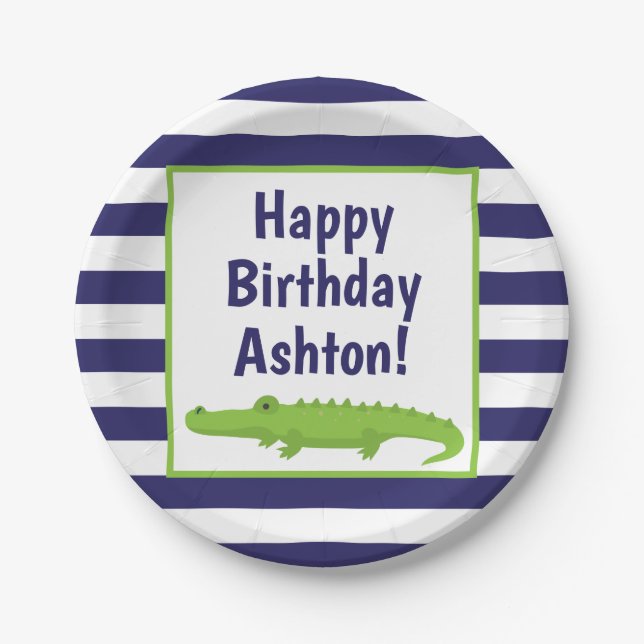 Plato De Papel Rugby Stripes Alligator Placas Fiestas personaliza (Anverso)