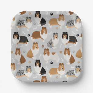 Plato De Papel Rugosas hojas de collie y huesos
