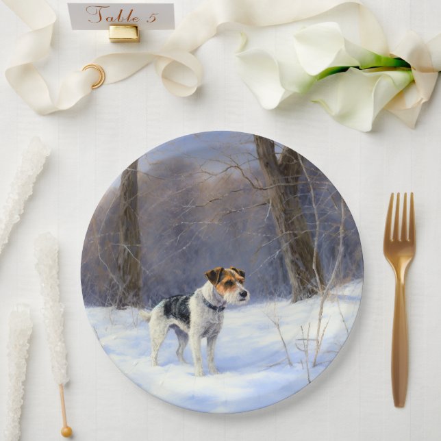 Plato De Papel Russell Terrier deja que nieve Navidades (Boda)