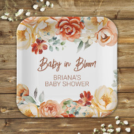 Plato De Papel Rust Beige Floral Sexo Neutral Baby Shower