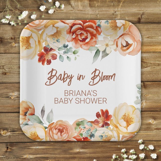 Plato De Papel Rust Beige Floral Sexo Neutral Baby Shower (Subido por el creador)