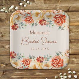 Plato De Papel Rust Beige Romantic Floral Bridal Shower