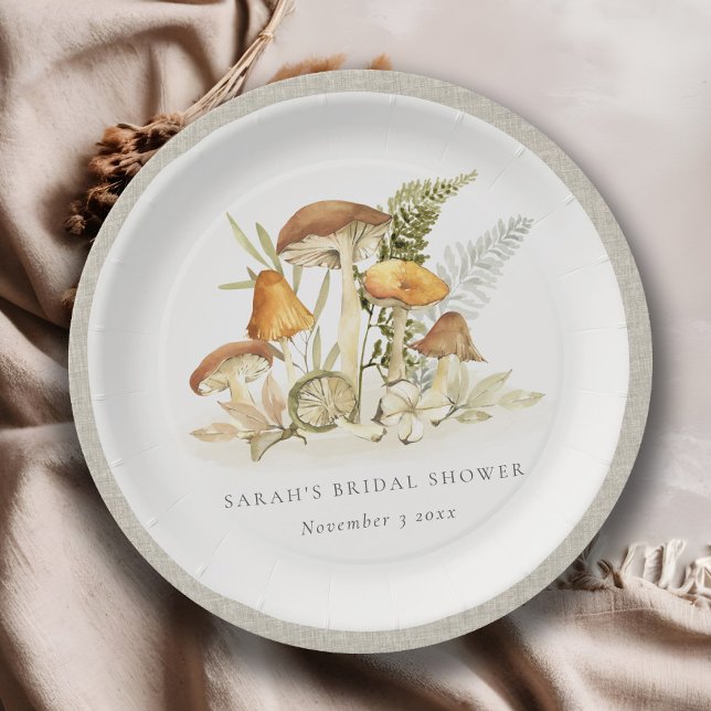 Plato De Papel Rust Naranja Mushroom Fern Foliage Bridal Shower (Subido por el creador)