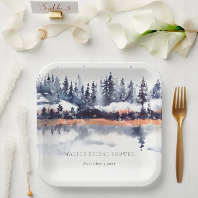 Plato De Papel Rust Naval Winter Pine Forest Snow Bridal Shower (Boda)