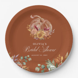 Plato De Papel Rust Terracotta Floral Pampas Grasa y Calabaza