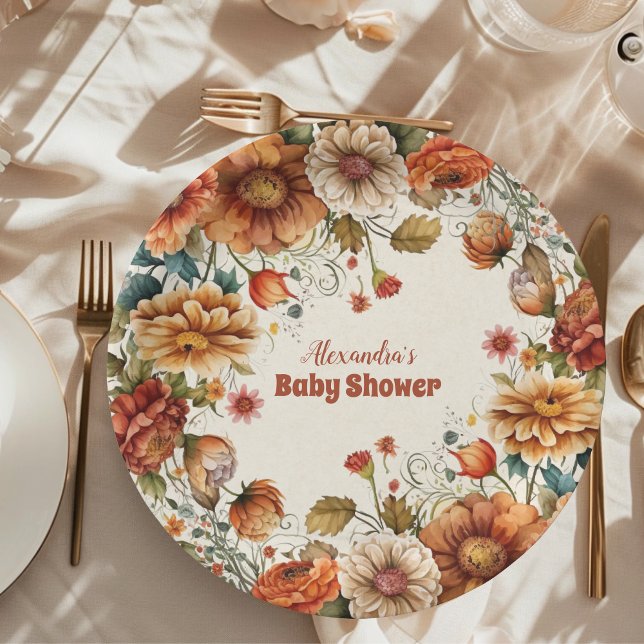 Plato De Papel Rust Terracotta Flowers Baby Shower (Subido por el creador)