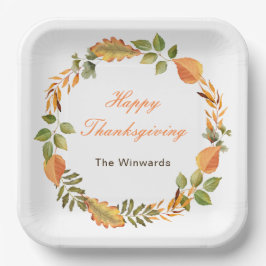 Plato De Papel Rustic Autumn Fall Leaves Square Thanksgiving 