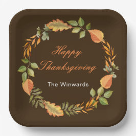 Plato De Papel Rustic Autumn Fall Leaves Square Thanksgiving 