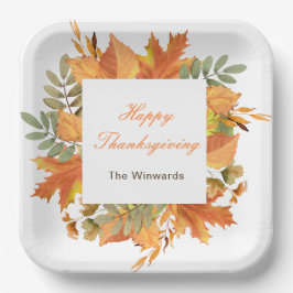 Plato De Papel Rustic Autumn Fall Leaves Square Thanksgiving 