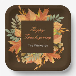Plato De Papel Rustic Autumn Fall Leaves Square Thanksgiving 