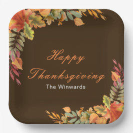 Plato De Papel Rustic Autumn Fall Leaves Thanksgiving Party