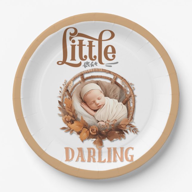 Plato De Papel Rustic Boho Floral Baby Shower (Anverso)