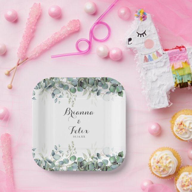 Plato De Papel Rustic Botanical Eucalyptus Greenery Wedding (Fiesta)