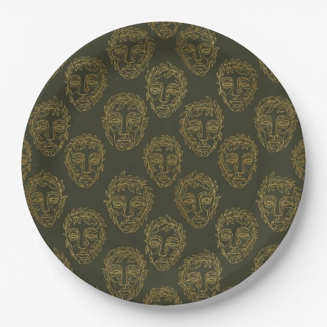 Plato De Papel Rustic Botanical Face Line Pattern (2) (Anverso)