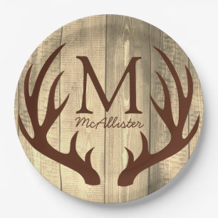 Plato De Papel Rustic Brow Deer Antlers Antiguo Madera
