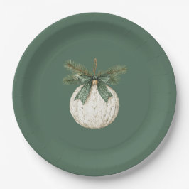 Plato De Papel Rustic Brown Cream Green Ornament Christmas  