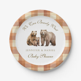 Plato De Papel Rustic Brown Plaid Grizzly Bear Family Baby Shower