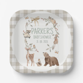 Plato De Papel Rustic Brown Plaid Woodland Baby Shower Paper