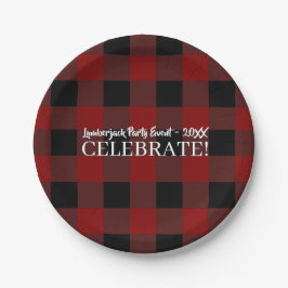 Plato De Papel Rustic Buffalo Plaid Celebran Personalizado Rojo y