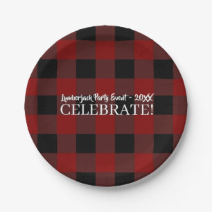 Plato De Papel Rustic Buffalo Plaid Celebran Personalizado Rojo y