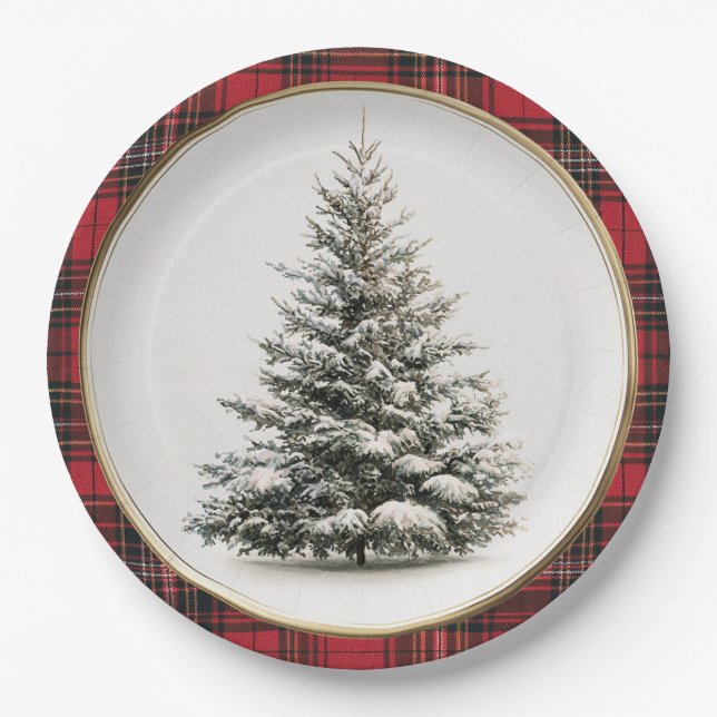 Plato De Papel Rustic Christmas Evergreen Christmas Paper Plates (Anverso)