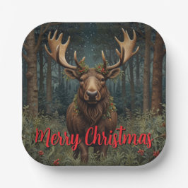 Plato De Papel Rustic Christmas moose deer boho woodland forest