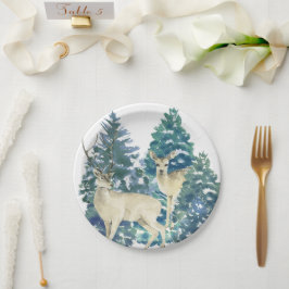 Plato De Papel Rustic Christmas Snowy Forest Deer Decor For Home