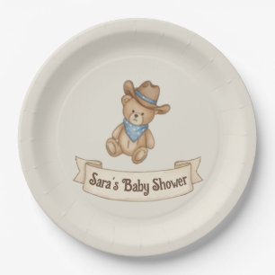 Plato De Papel Rustic Cowboy Watercolor Boy Baby Shower