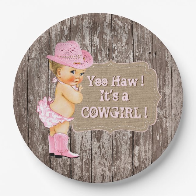 Plato De Papel Rustic Cowgirl Baby Shower (Anverso)
