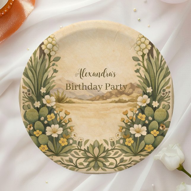 Plato De Papel Rustic Desert Botanicals Birthday (Subido por el creador)