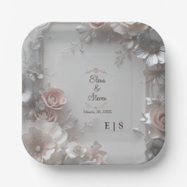 Plato De Papel Rustic Elegant 3D Floral Wedding 