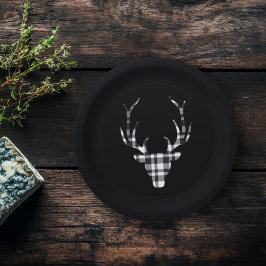 Plato De Papel Rustic Elegant Plaid Deer Christmas Paper Plates