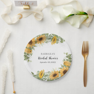 Plato De Papel Rustic Elegant Sunflower Eucalyptus Bridal Shower