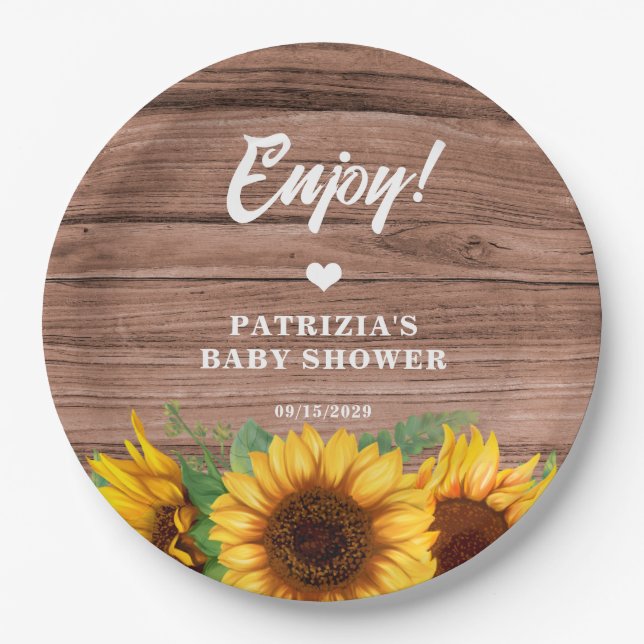Plato De Papel Rustic Fall Sunflower | Baby Shower (Anverso)