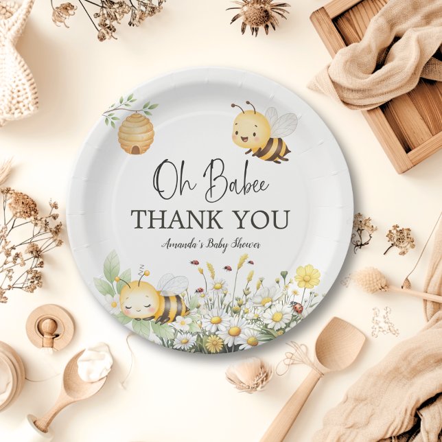 Plato De Papel Rustic Floral Daisy Oh Babee Honey Bee Baby Shower (Subido por el creador)