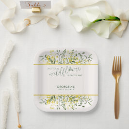 Plato De Papel Rustic Golden Frame Wildflower on Way  Baby Shower