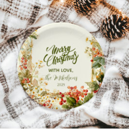 Plato De Papel Rustic Holly Berry Navidades