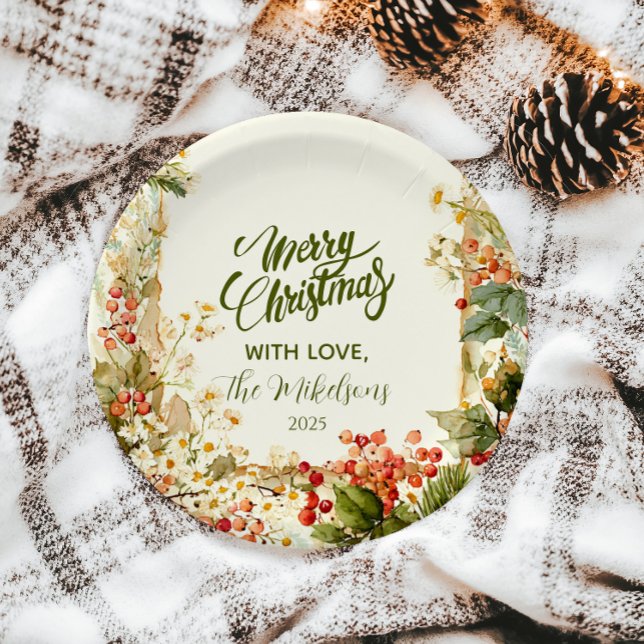 Plato De Papel Rustic Holly Berry Navidades (Subido por el creador)