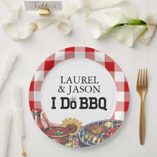 Plato De Papel Rustic I Do BBQ Couple Shower Fiesta Gingham