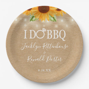 Plato De Papel Rustic I Do BBQ Sunflower String Lights Engagement