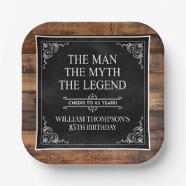 Plato De Papel Rustic Man Myth Legend 85th Birthday Black